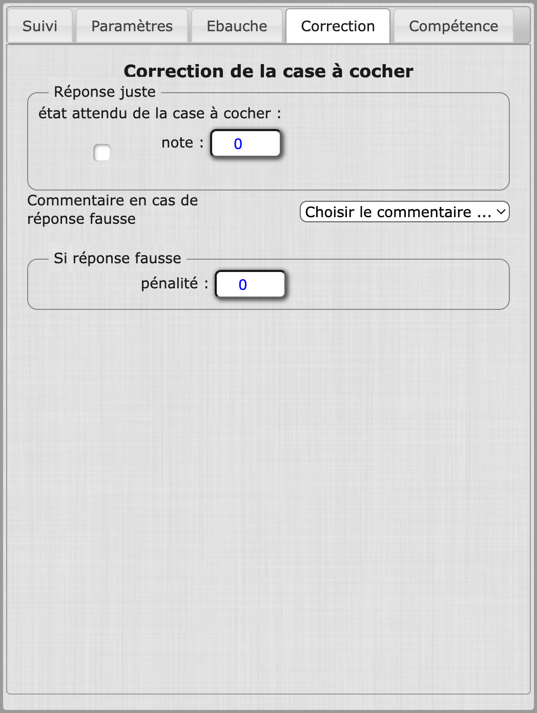 Options de correction de l'objet case à cocher