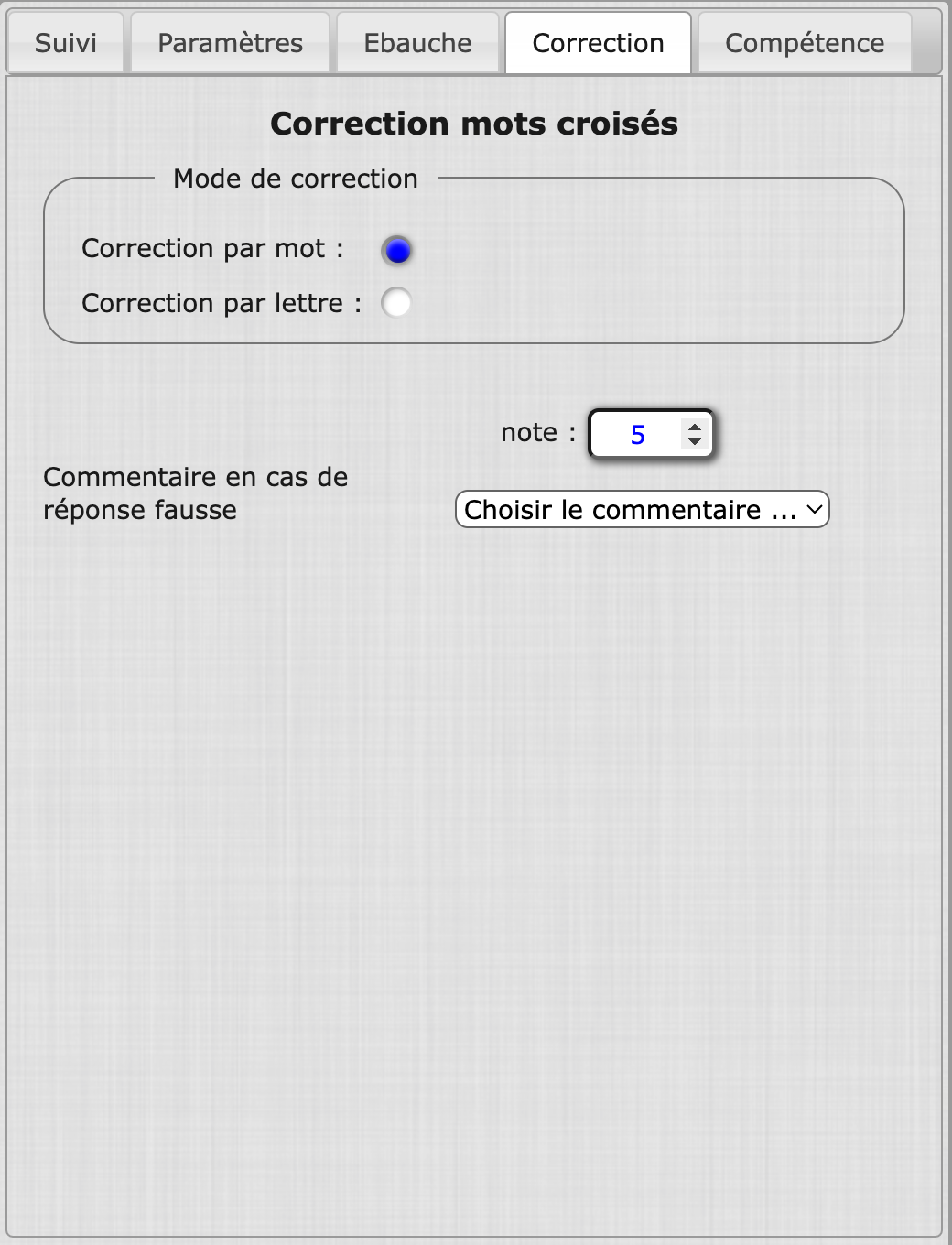 Options pour la correction