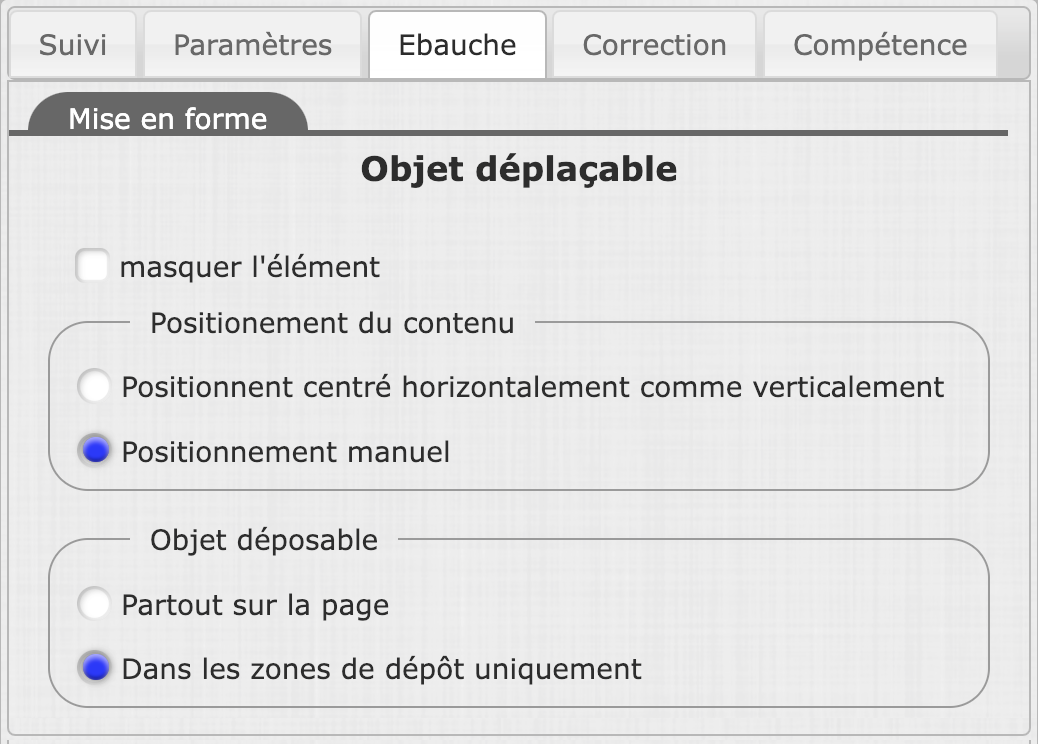 Options de réglage