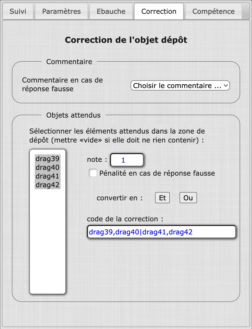 Les options de correction de l'objet `Drop`