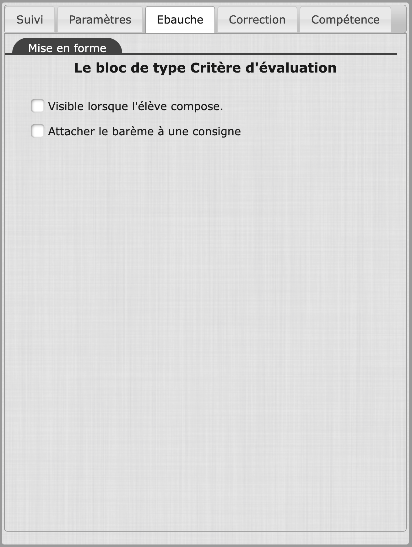 Paramétrage de l'objet Correction par critere.