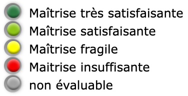 signification des niveaux de l'objet correction manuelle lorsqu'il est paramétré en évaluation de compétences uniquement ainsi que sa couleur associée