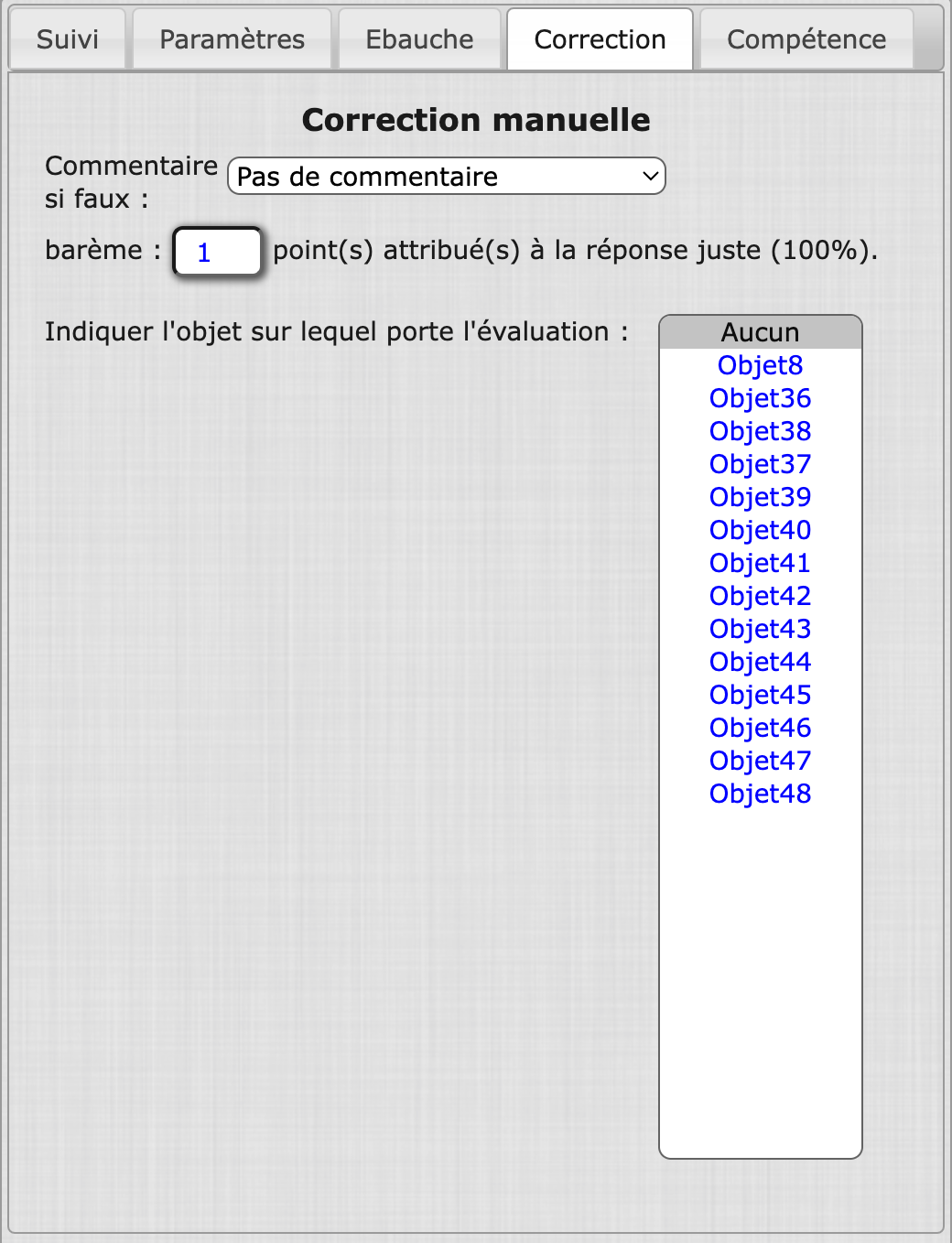 Réglage de la correction de l'objet correction manuelle