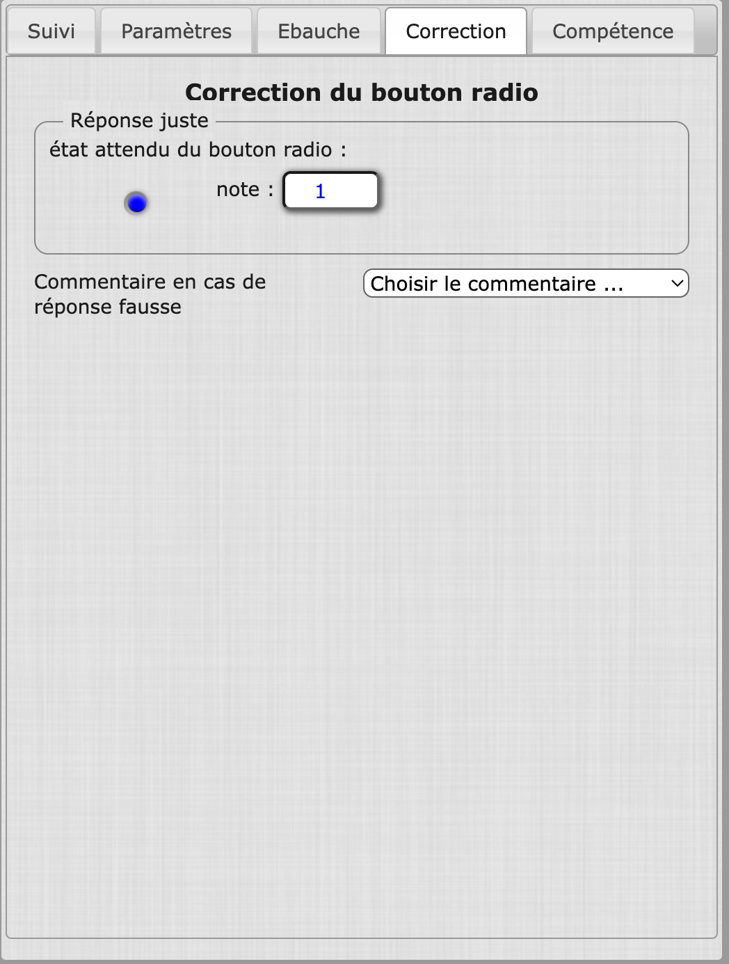 Options de correction de l'objet Bouton radio