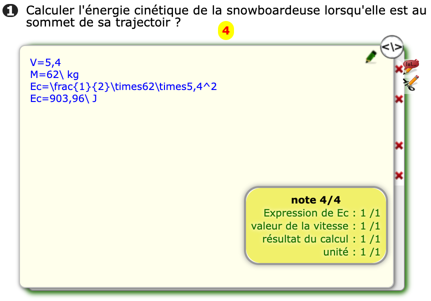 Code latex de la réponse de l'élève