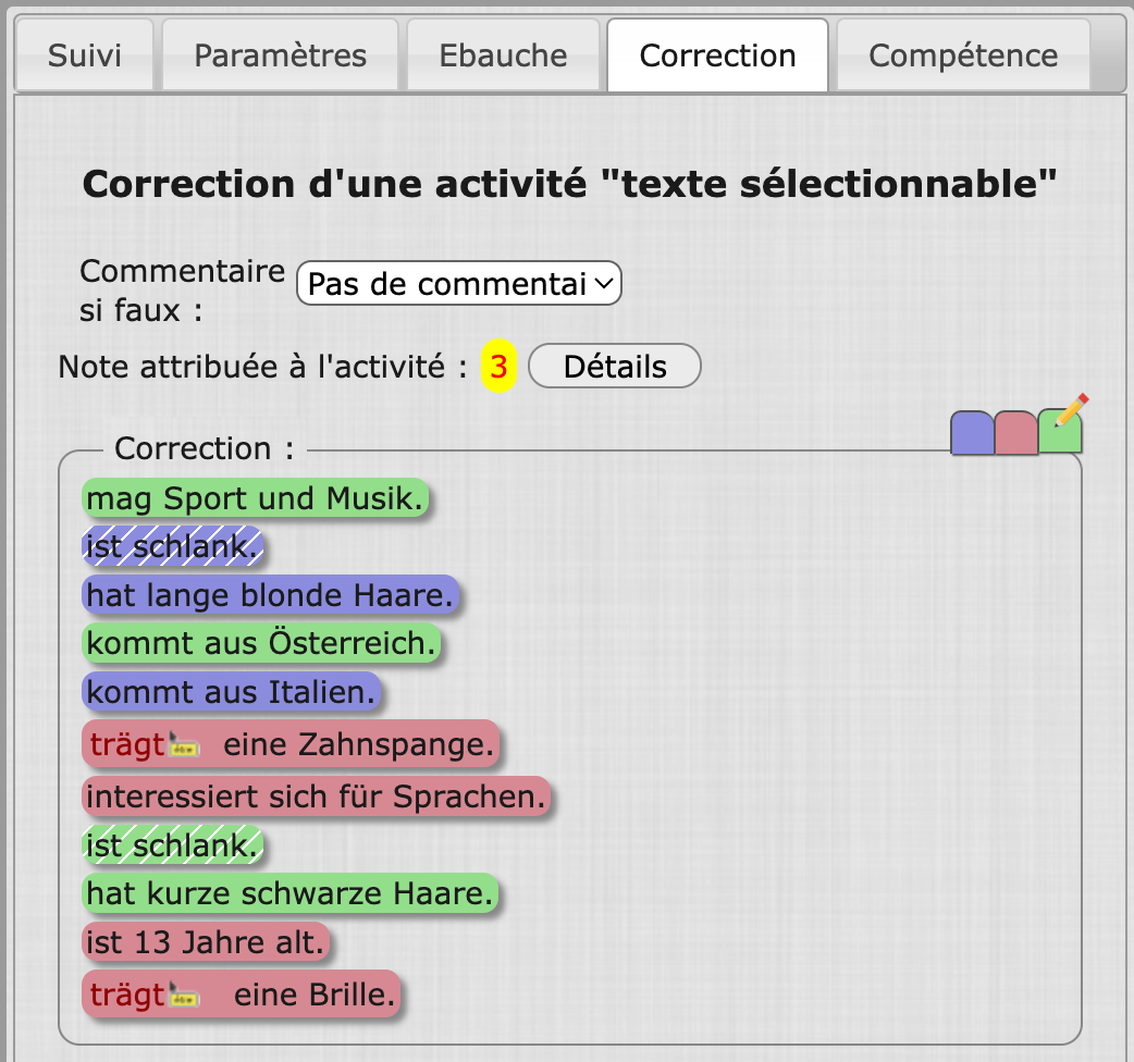 Les éléments optionnels sont hachurés. (Ici 1 bleu et 1 vert)