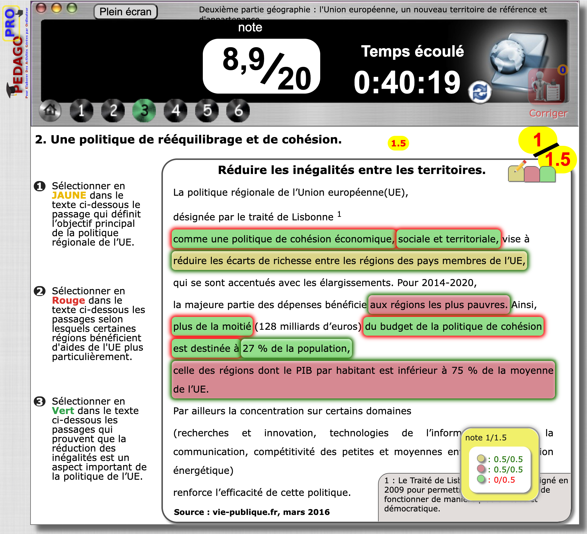 `Texte sélectionnable` sur la copie d'un élève