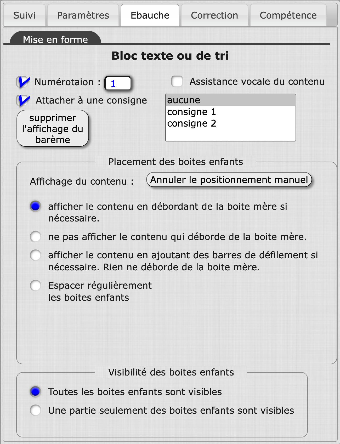 Paramétrage de l'objet `Texte`