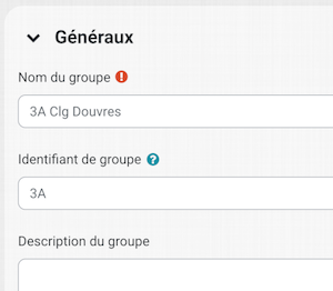 Exemple du paramétrage d'un goupe.